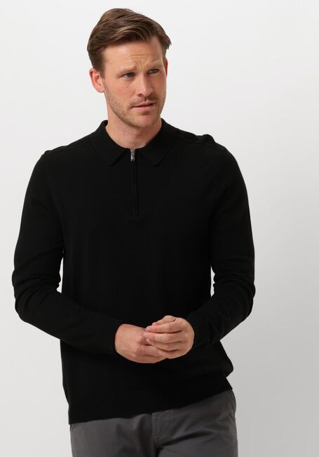 Schwarze SELECTED HOMME Polo-Shirt SLHBERG LS HALF ZIP POLO - large