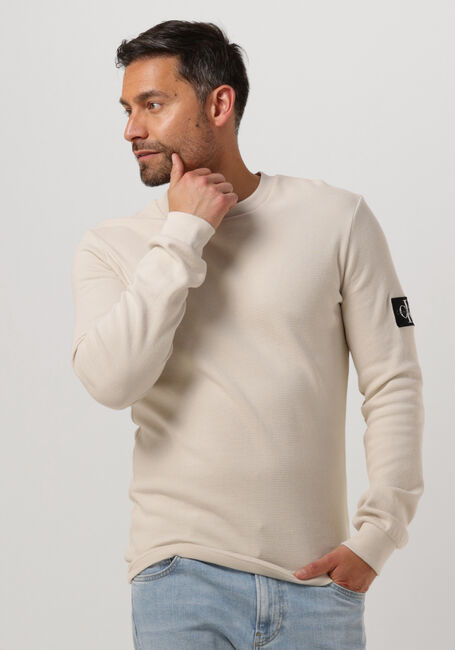 Sand CALVIN KLEIN Pullover WAFFLE LS TEE - large