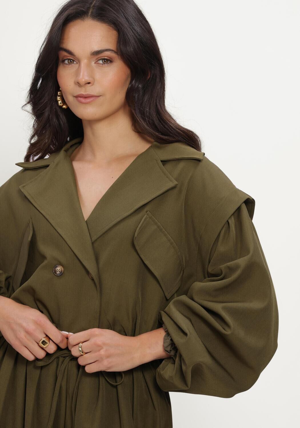 Olive REFINED DEPARTMENT Trenchcoats LADIES WOVEN BOMBER TRENCHCOAT LAYA - large
