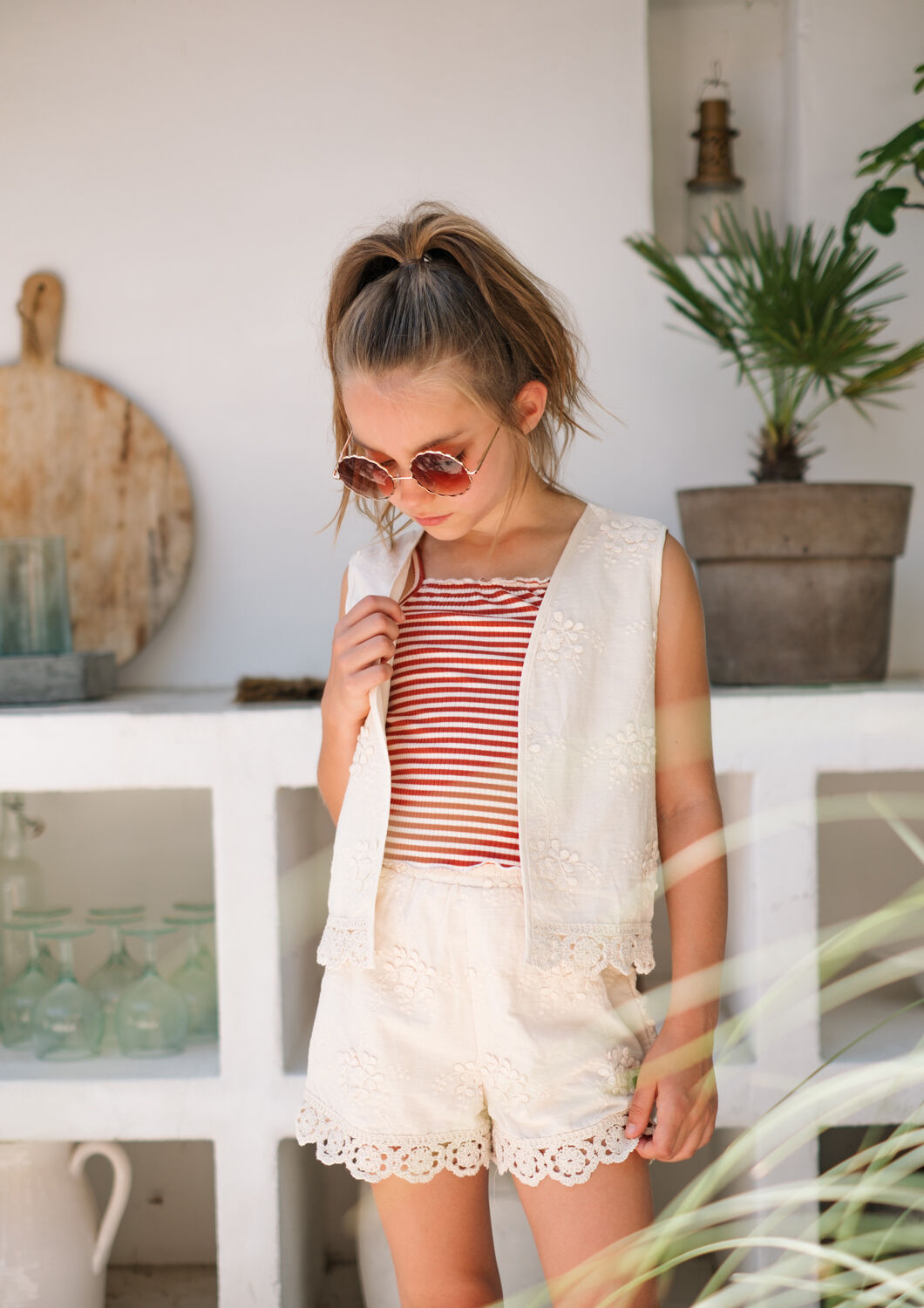 Creme LIKE FLO Kurze Hose FANNY EMBROIDERY SHORT - large