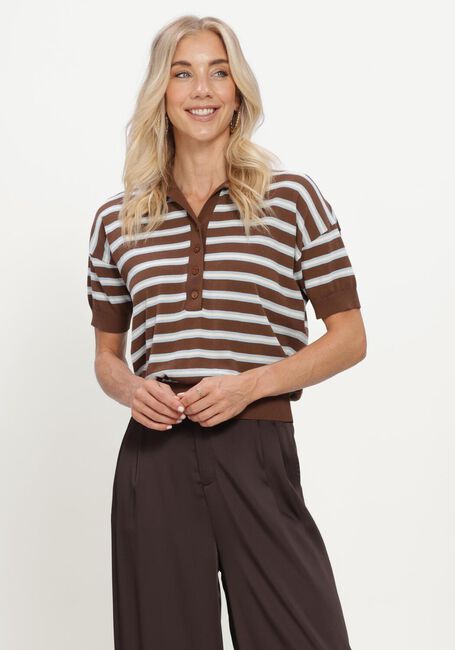 Braune NEO NOIR Polo-Shirt EMIRA KNIT POLO TOP - large
