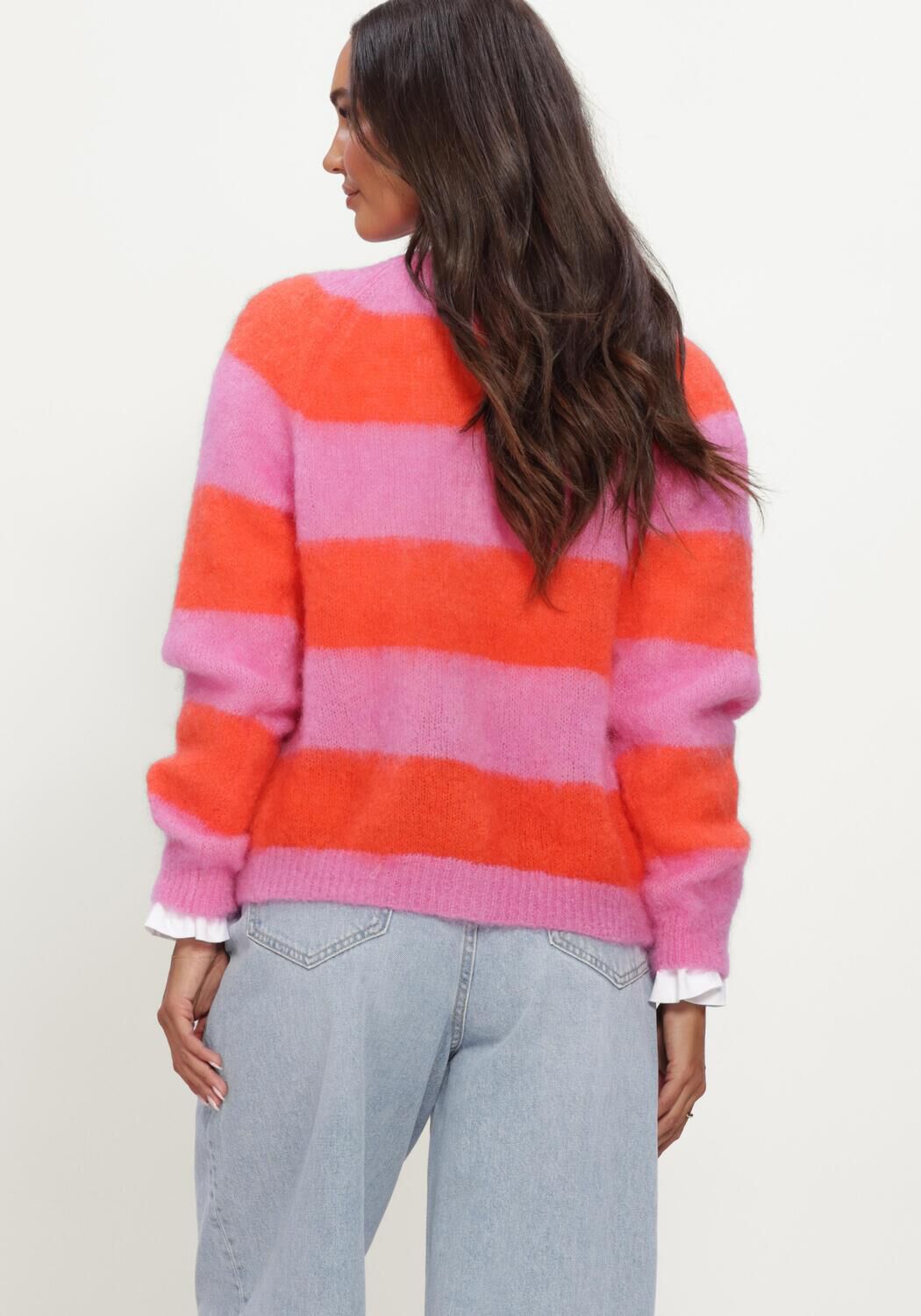 Rosane TWNS Strickjacke STRIPED BUTTONED ROUND NECK LONG-SLEEVE CARDIGAN - large