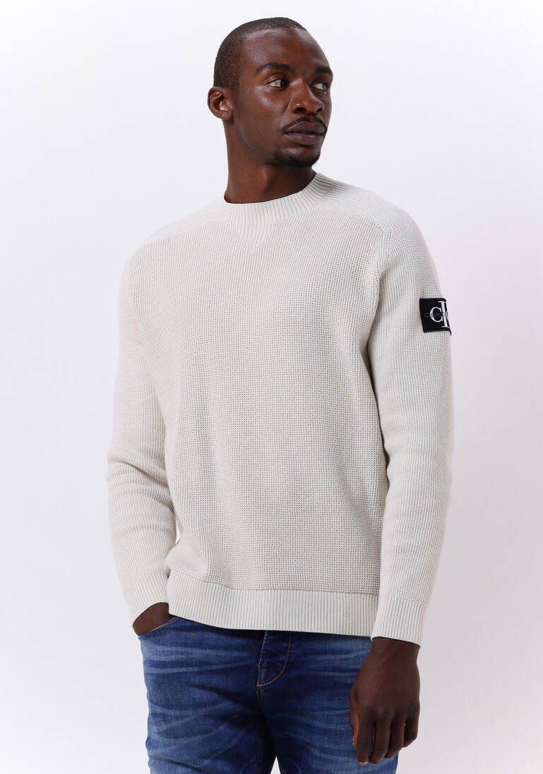 beige calvin klein sweatshirt monologo badge sweater