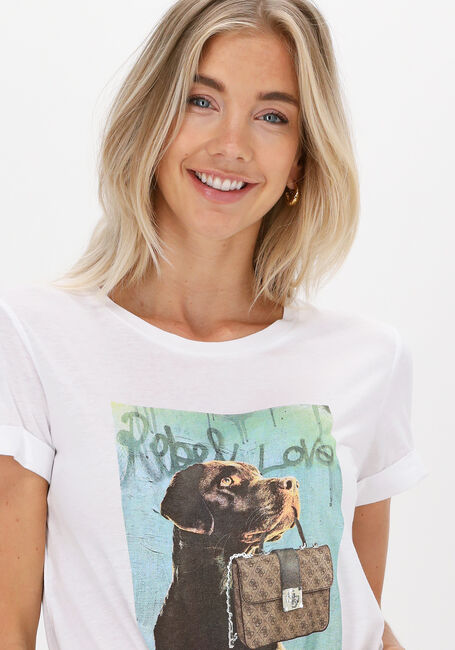Wei&szlig;e GUESS T-shirt SS DOG AND PURSE ROLL SLV TEE - large