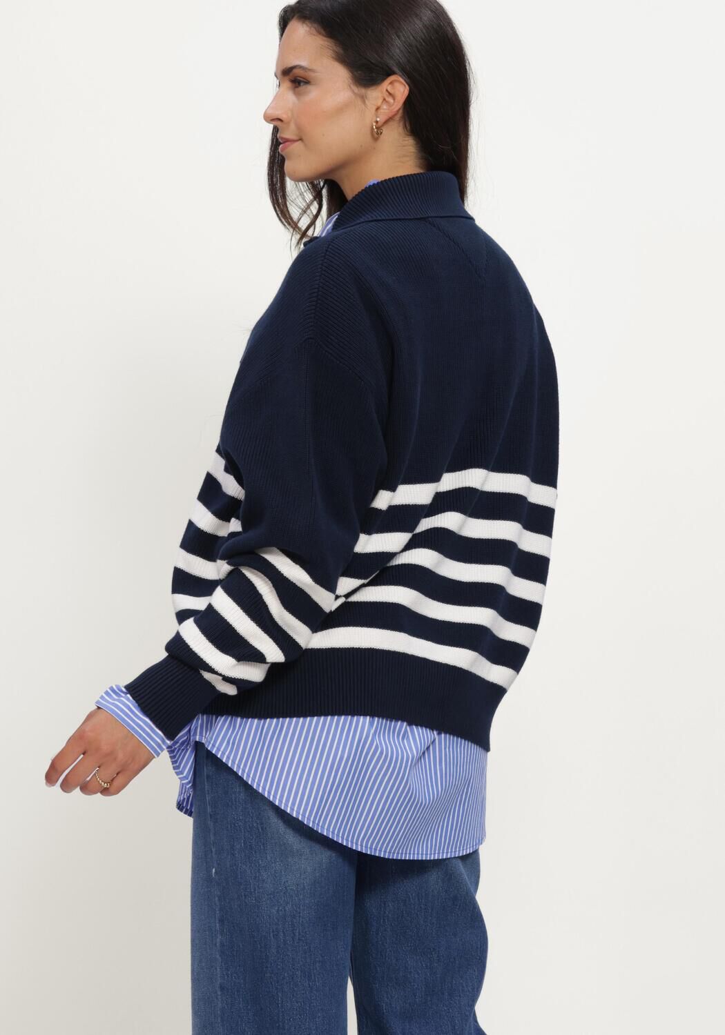 Dunkelblau TOMMY JEANS Pullover & Cardigans TJW STRIPE QUARTER ZIP SWEATER - large