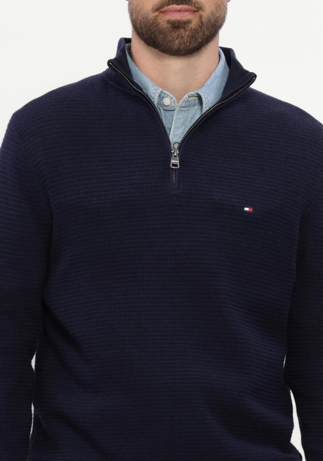Dunkelblau TOMMY HILFIGER Pullover PIMA CTN CASH STRUCTURE ZIP MOCK - large