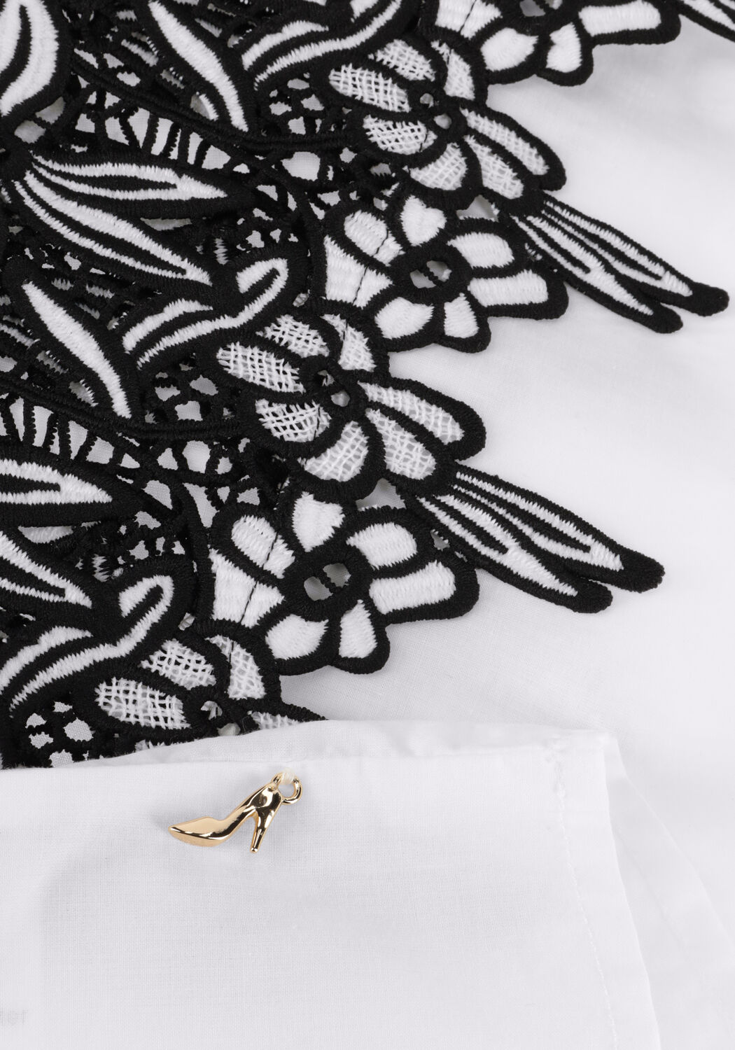 Wei&szlig;e JANSEN AMSTERDAM Blusen CV777 COTTON VOILE BLOUSE WITH BLACK/WHITE LACE DETAIL 3/4 SLEEVE - large