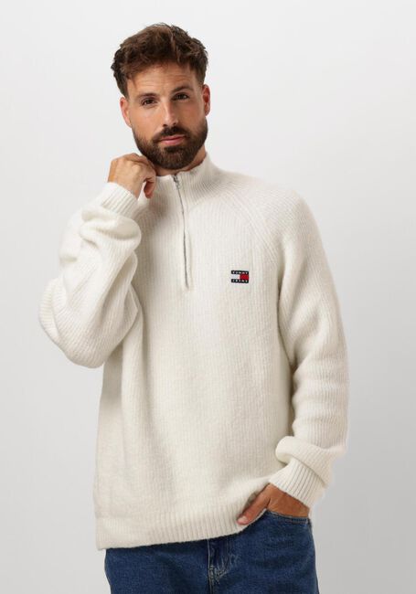 Weiße TOMMY JEANS Pullover TJM REG 1/4 ZIP RAGLAN BADGE - large