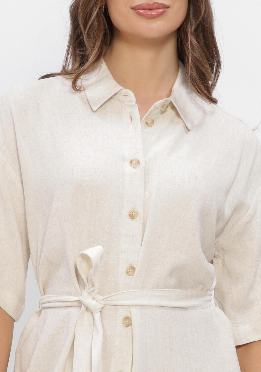 Beige OBJECT Minikleid OBJSANNE 2/4 LO SHIRT DRESS - large