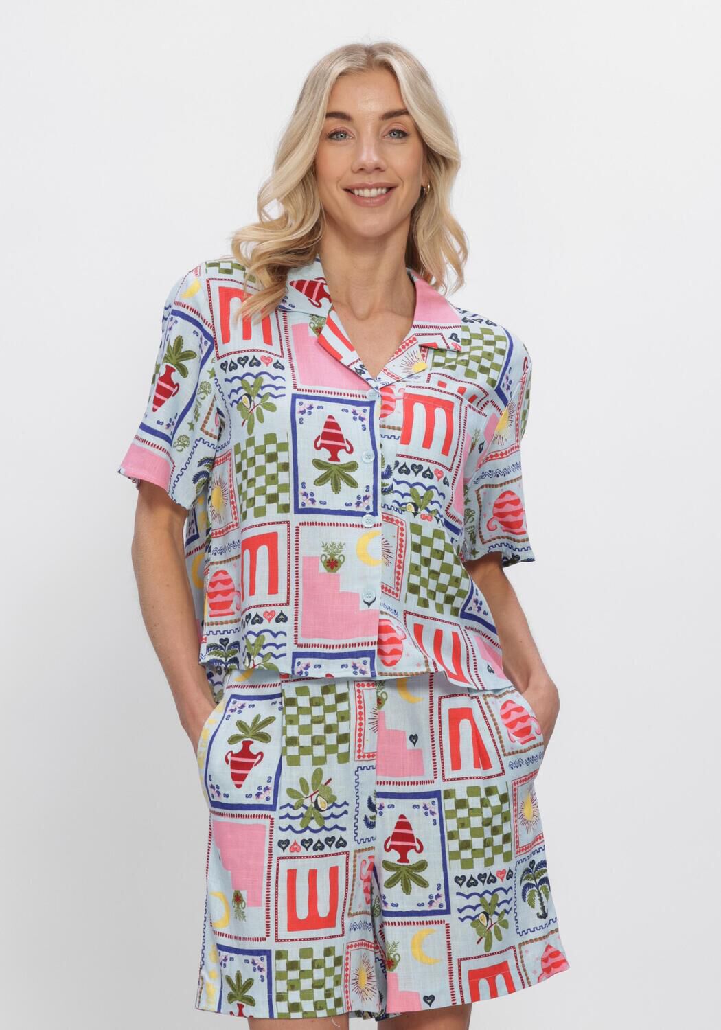 Mehrfarbige/Bunte OBJECT Blusen OBJEDIE S/S RE SHIRT - large