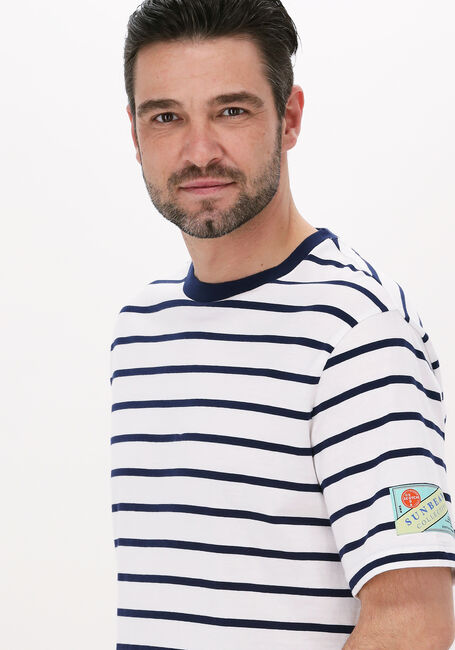 Blaue SCOTCH & SODA T-shirt STRIPED JERSEY CREWNECK T-SHIRT WITH BADGE IN ORGANIC COTTON - large