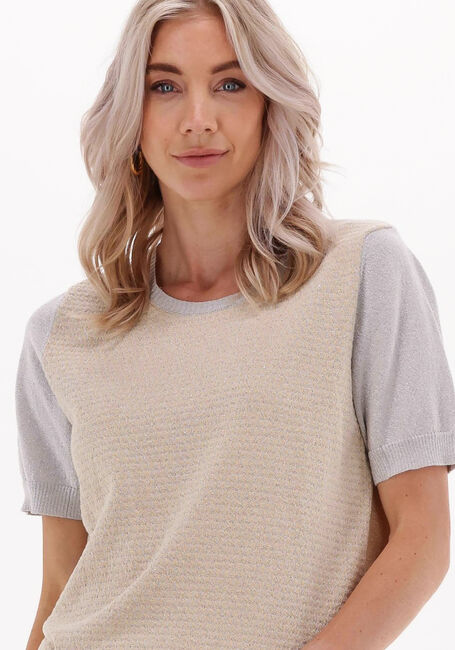 Beige SUMMUM Pullover SHORT SLEEVE SWEATER COTTON SHIMMER JACQUARD KNIT - large