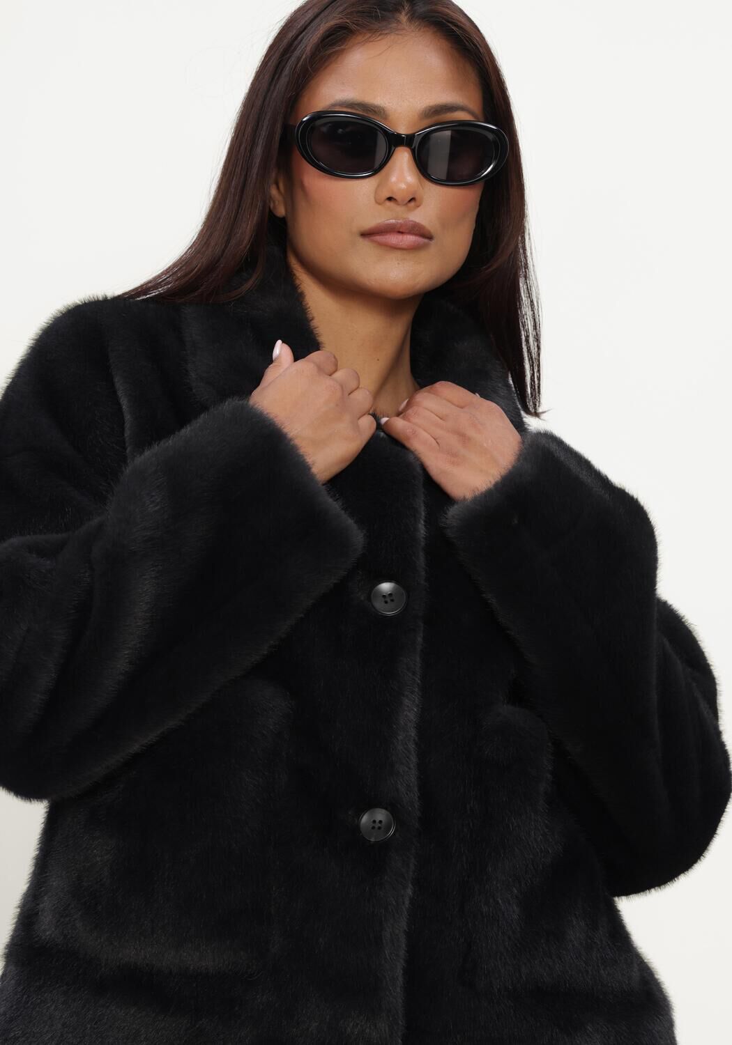 Dunkelgrau STUDIO AR Fake-Fur-Jack FAJE FAUX MINK - large