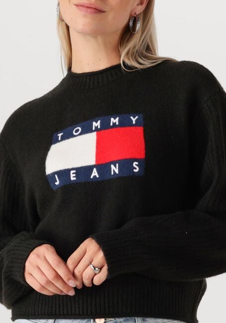 Schwarze TOMMY JEANS Sweatshirt TJW MELANGE FLAG SWEATER RIB EXT - large