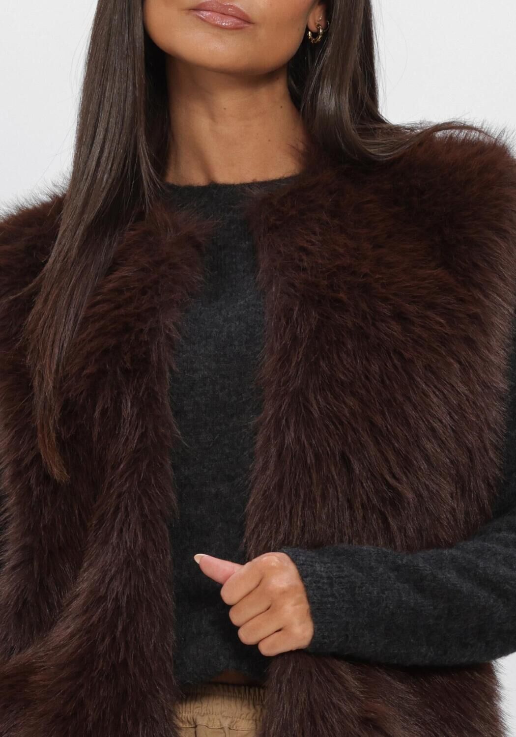 Braune BY-BAR Gilet MONA FAUX FUR GILET - large