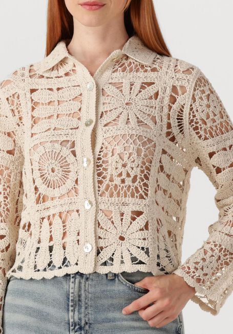 Ecru SUMMUM Strickjacke SHORT CARDIGAN FLOWER CROCHET KNIT - large