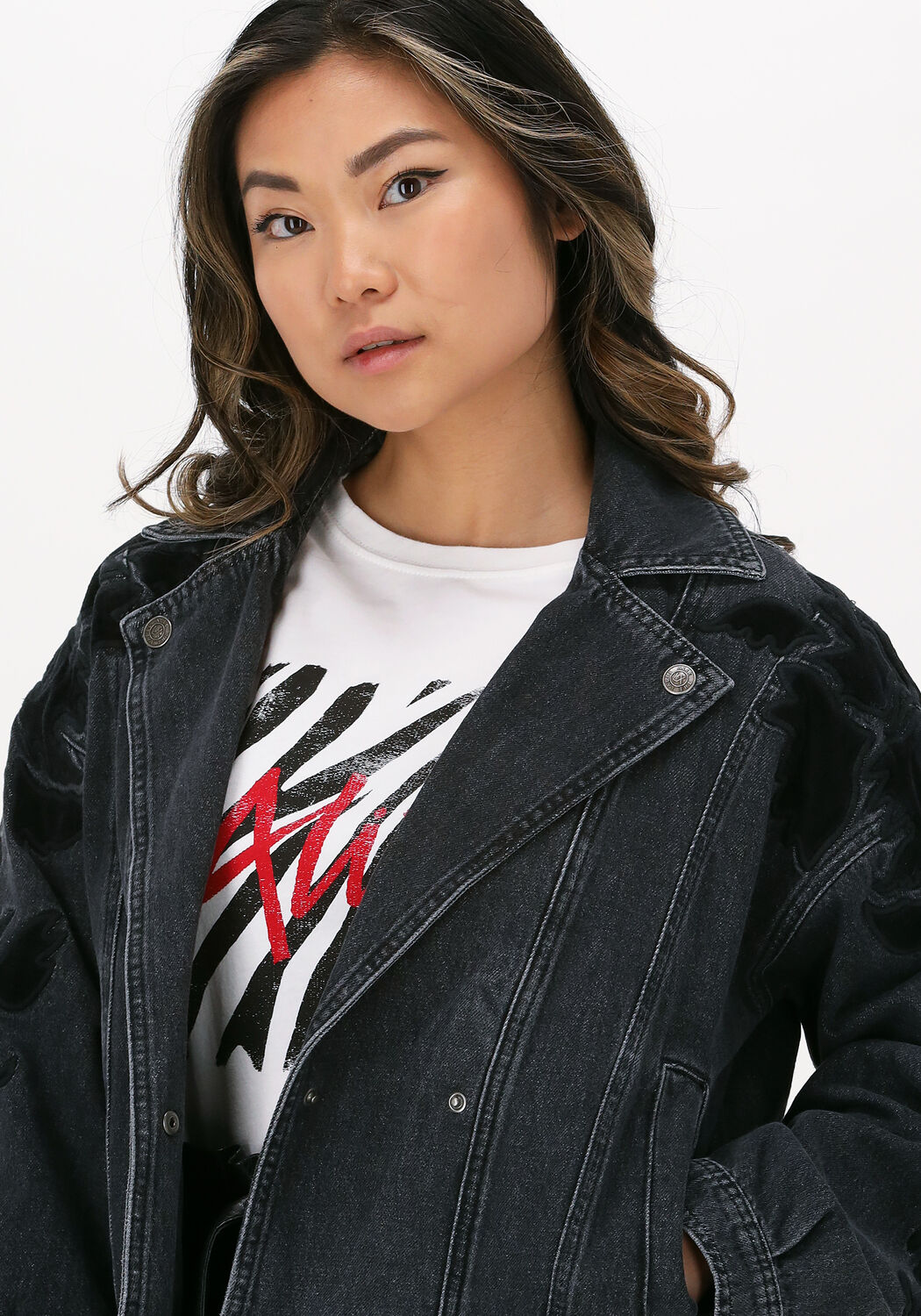 Ladies denim sales biker jacket