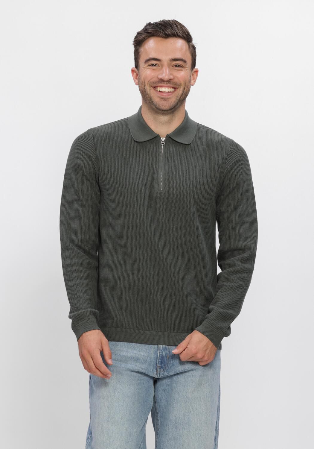 Dunkelgr&uuml;n DSTREZZED Pullover DS_KOSTAS ZIP POLO - large