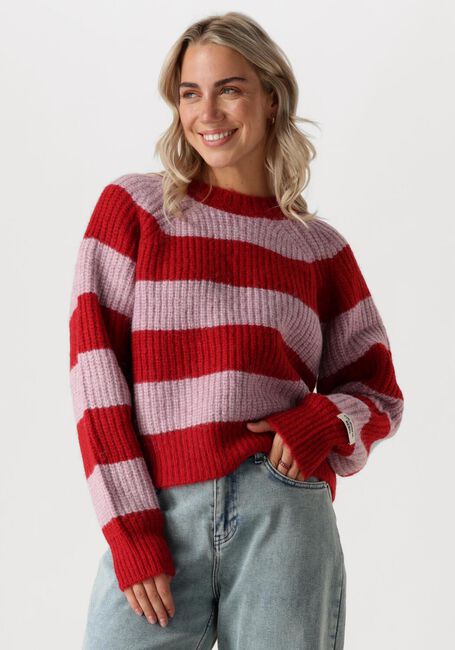 Rote COLOURFUL REBEL Pullover KINZA STRIPED KNITTED SWEATER - large