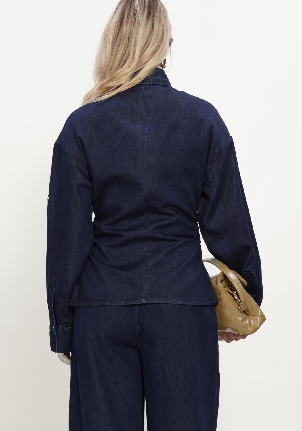 Blaue ALIX THE LABEL Blusen LADIES WOVEN FITTED WAIST DENIM BLOUSE - large