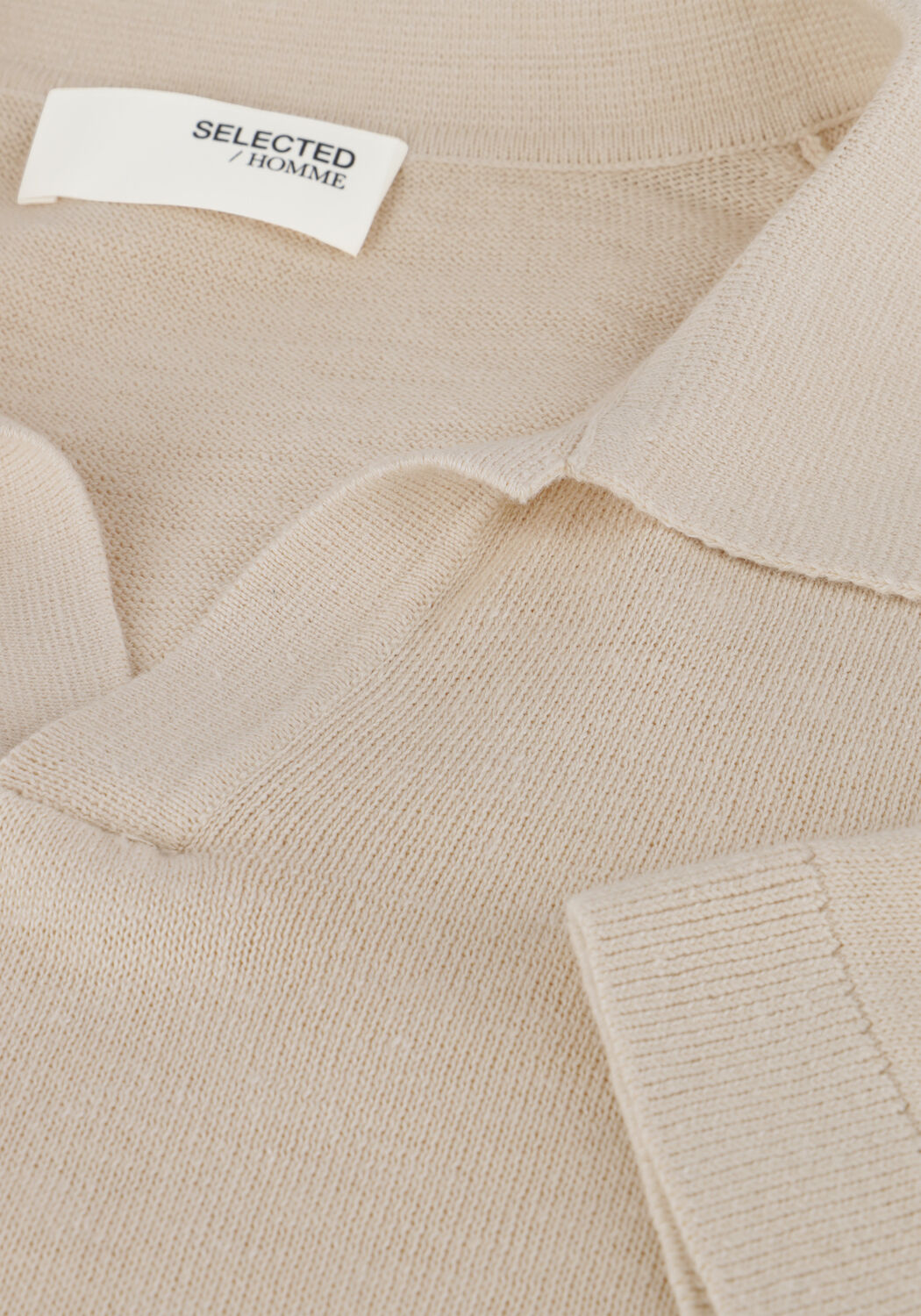 Beige SELECTED MEN Polo-Shirt SLHMATTIS SS KNIT SUN OPEN POLO NOOS - large