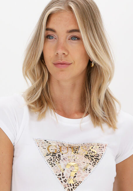 Weiße GUESS T-shirt SS GHOST LEOPARD LOGO - large