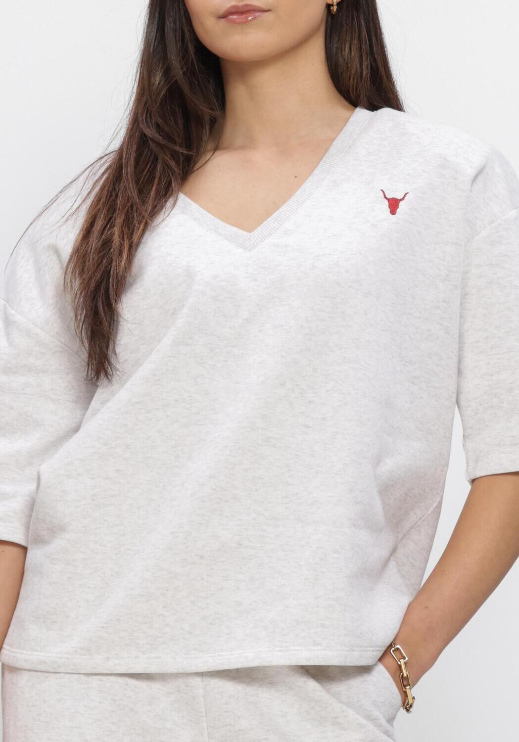 Graue ALIX THE LABEL Pullover & Cardigans LADIES KNITTED V-NECK SHORTSLEEVE SWEATER - large