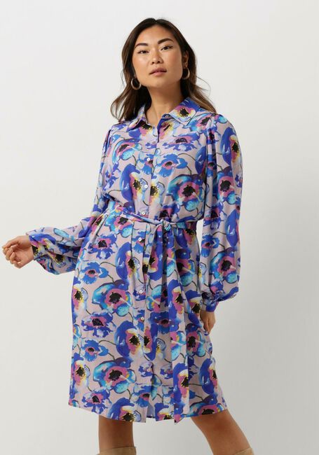 Blaue JANSEN AMSTERDAM Minikleid PF508 PRINTED LONG SLEEVE BLOUSE DRESS - large
