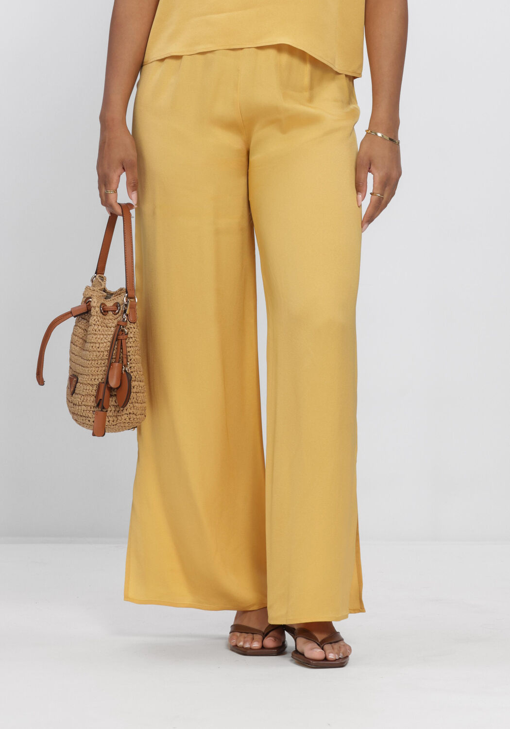 Beige SELECTED WOMEN Weite Hose SLFLAURA HW SLIT PANT B - large