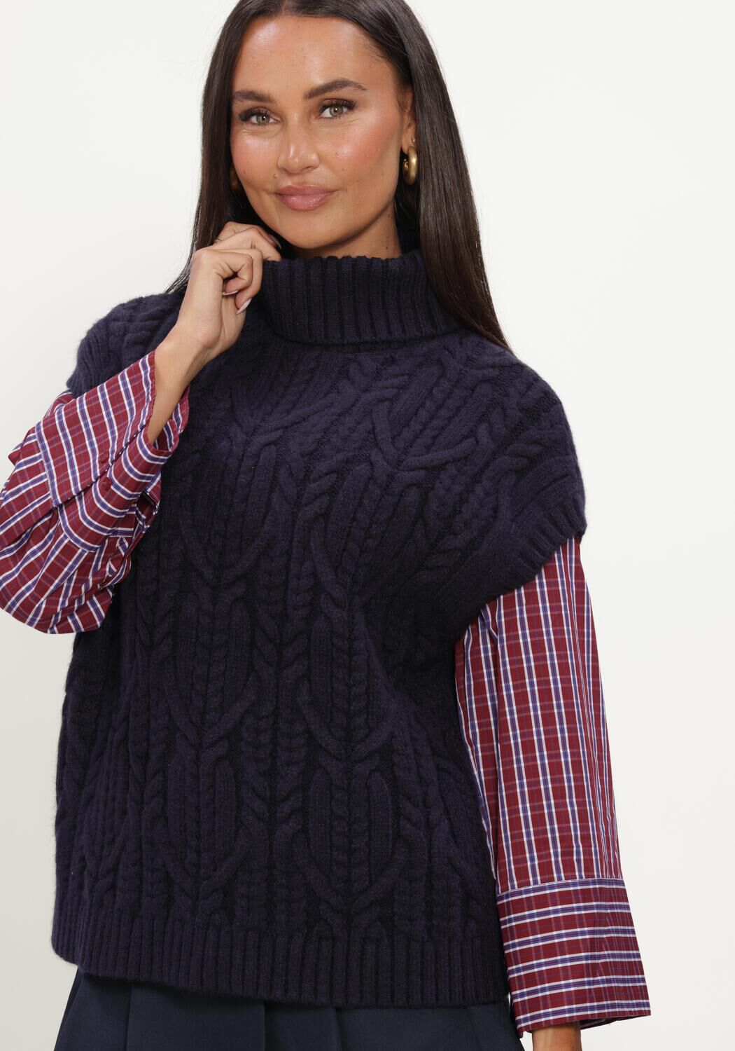 Dunkelblau CO'COUTURE Spencer ROWCC OVERSIZE CABLE KNIT VEST - large