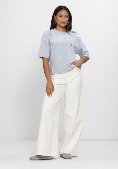 Blaue JANSEN AMSTERDAM Pullover & Cardigans NOA TRUI SW 170 SWEAT SHORT SLEEVE FLOWER SEQUINS - large