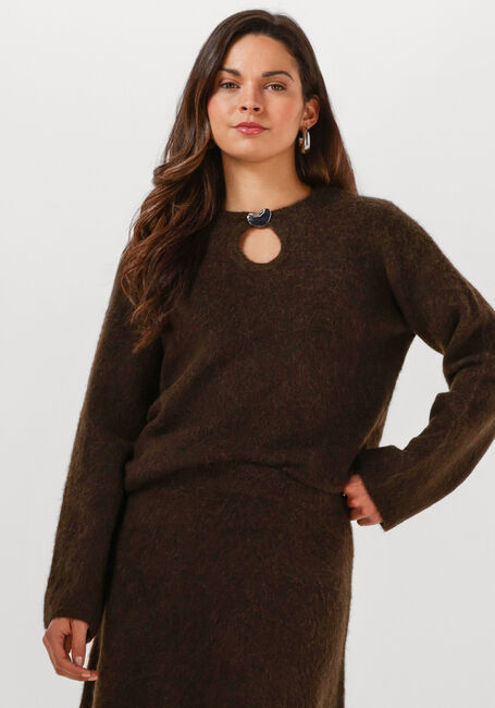 Braune SELECTED WOMEN Pullover SLFLULU BRUSHED LS KNIT KEYHOLE O-NECK - large