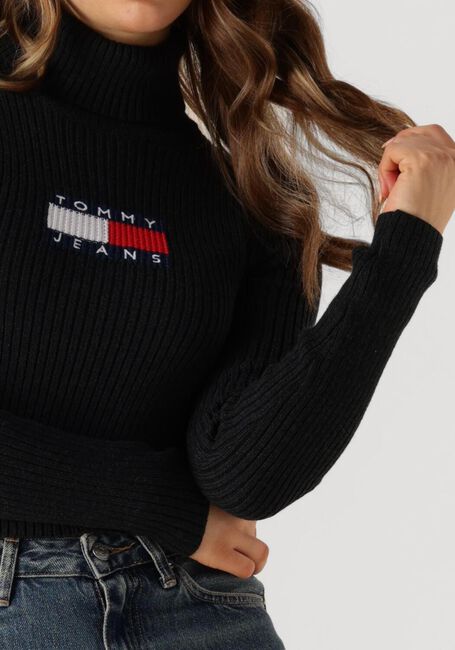 Schwarze TOMMY JEANS Rollkragenpullover TJW MELANGE TRTLNCK FLAG SWEATER - large