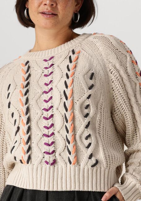 Ecru CATWALK JUNKIE Pullover MULTI COLOR CABLE KNIT - large