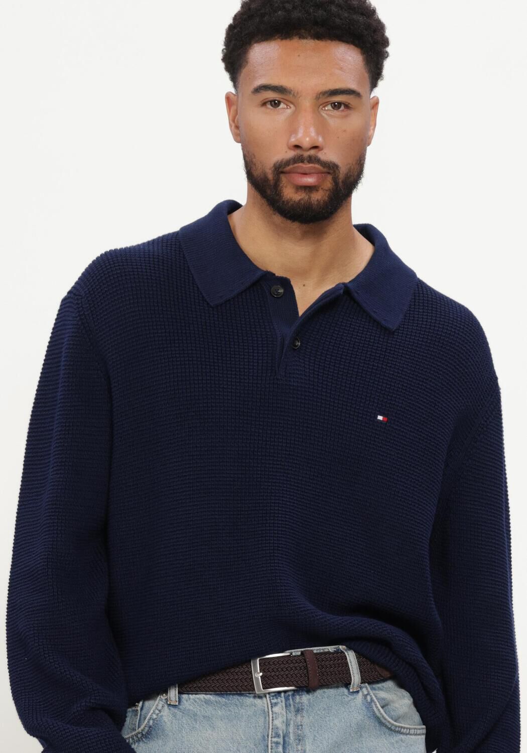 Dunkelblau TOMMY HILFIGER Pullover WAFFLE STRUCTURE RUGBY - large