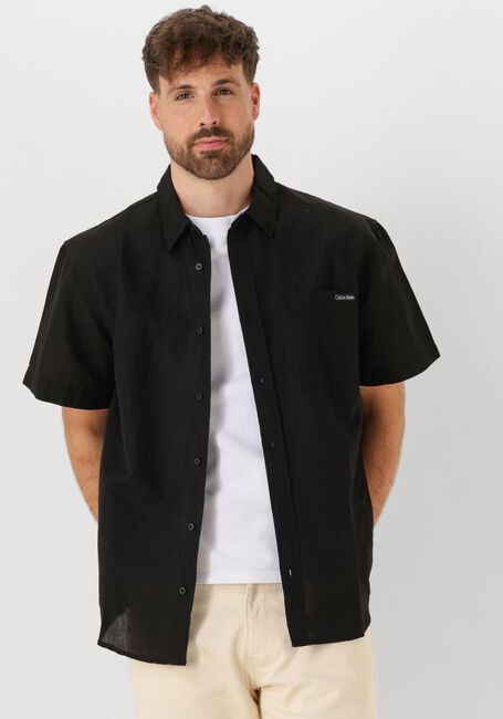 Schwarze CALVIN KLEIN Casual-Oberhemd LINEN COTTON S/S SHIRT - large