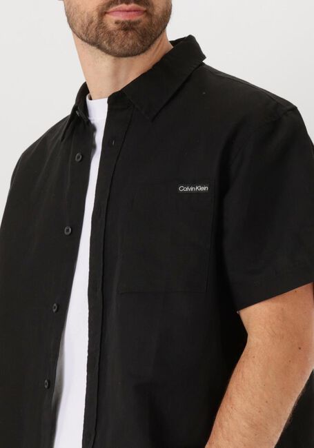 Schwarze CALVIN KLEIN Casual-Oberhemd LINEN COTTON S/S SHIRT - large