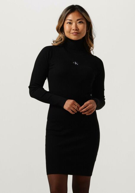 Schwarze CALVIN KLEIN Minikleid BADGE ROLL NECK SWEATER DRESS - large