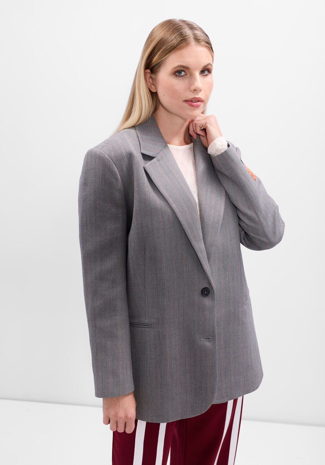 Graue ALIX THE LABEL Blazer LADIES WOVEN CLASSY GRANDAD BLAZER - large