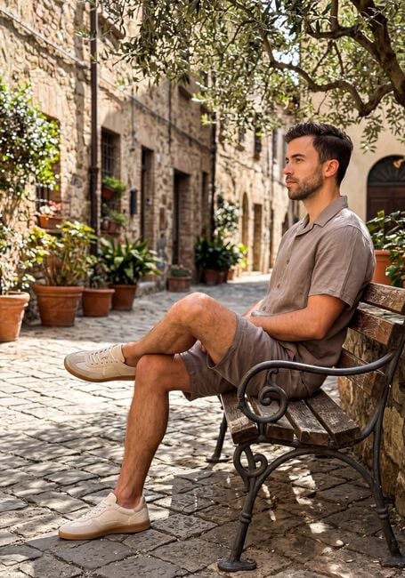 Taupe ANERKJENDT Kurze Hose AKJAMES COT-LINNEN-VIS SS SHORT - large