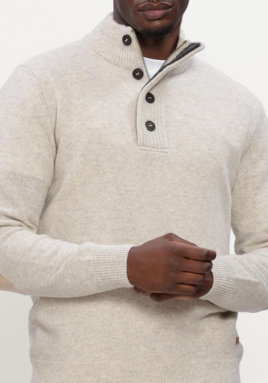 Beige BARBOUR Pullover ESSENTIAL PATCH HALF ZIP KNITTED JUMPER - large