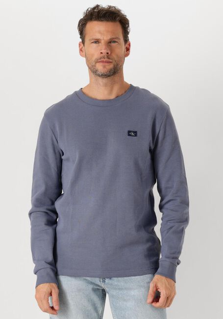 Blaue CALVIN KLEIN Pullover WOVEN LABEL WAFFLE LS TEE - large