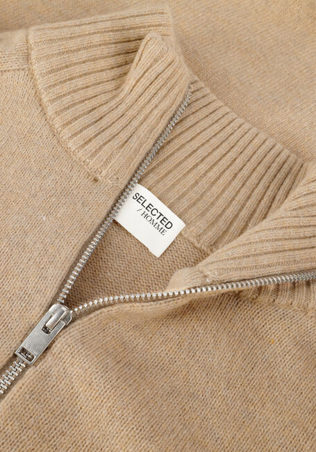 Sand SELECTED HOMME Pullover SLHREG DAN WOOL-MIX ZIP HIGH NECK OW - large