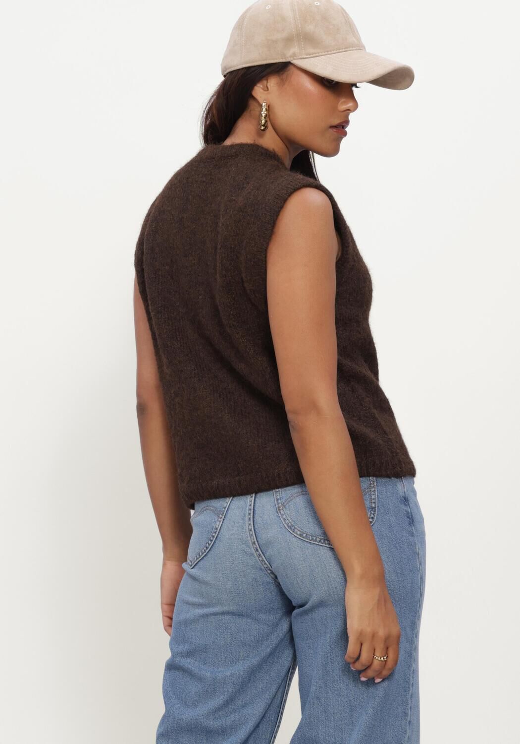 Braune OBJECT Pullover OBJSAGGIA RE KNIT VEST CARDIGAN NOOS - large