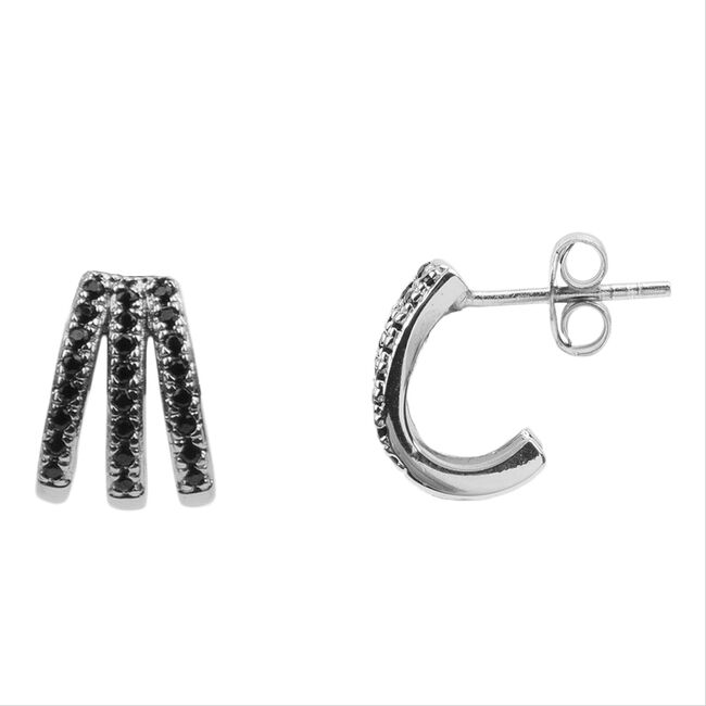 Silberfarbig ATLITW STUDIO Ohrringe BLISS EARRIGNS 3 SPLIT ONYX ZI - large