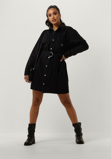 Schwarze CALVIN KLEIN Minikleid BELTED UTILITY DENIM SHIRT DRESS - large