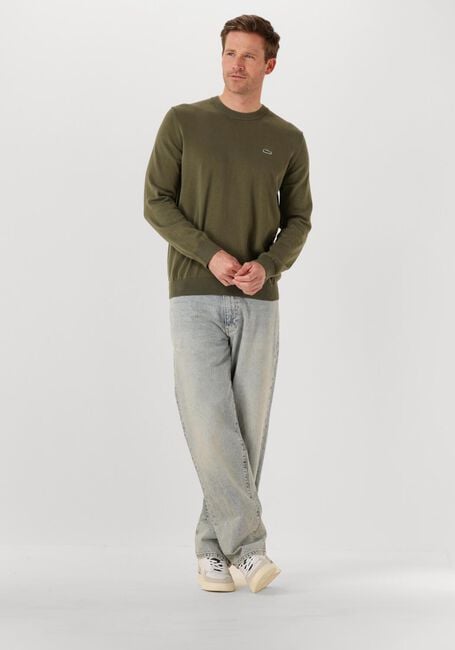 Khaki LACOSTE Pullover REGULAR FIT CREW NECK SWEATER - large