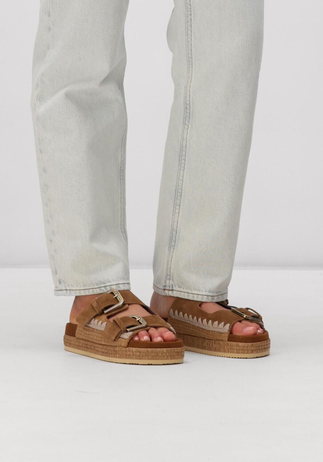 Braune MOU Pantolette TWO BUCKLE SANDAL RAFFIA WRAPPING - large