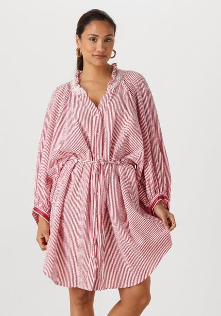 Rote POM AMSTERDAM Minikleid DRESS SEERSUCKER RED WHITE - large