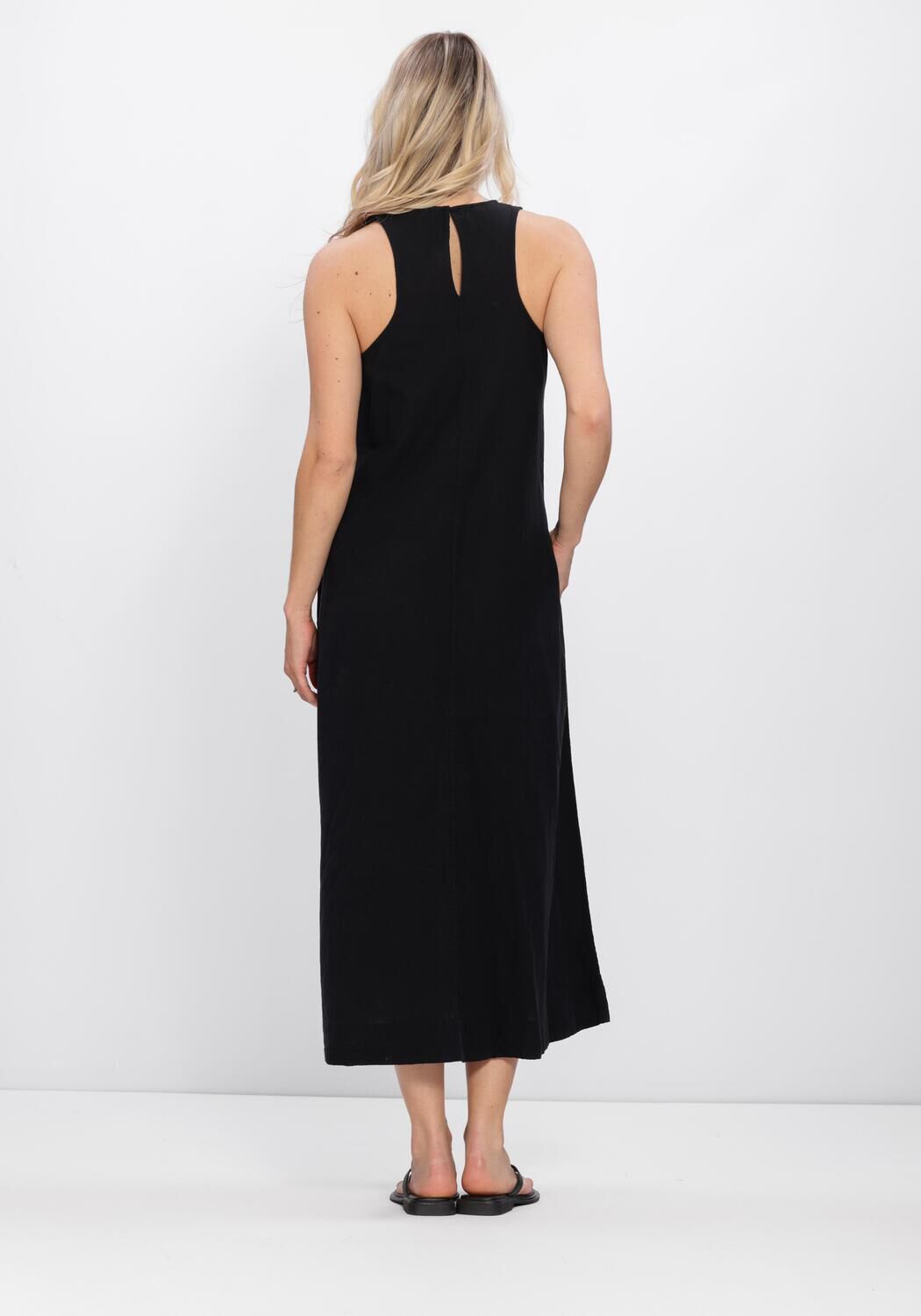 Schwarze SELECTED WOMEN Maxikleid SLFLUISA RELAXED LINEN BLEND DRESS - large